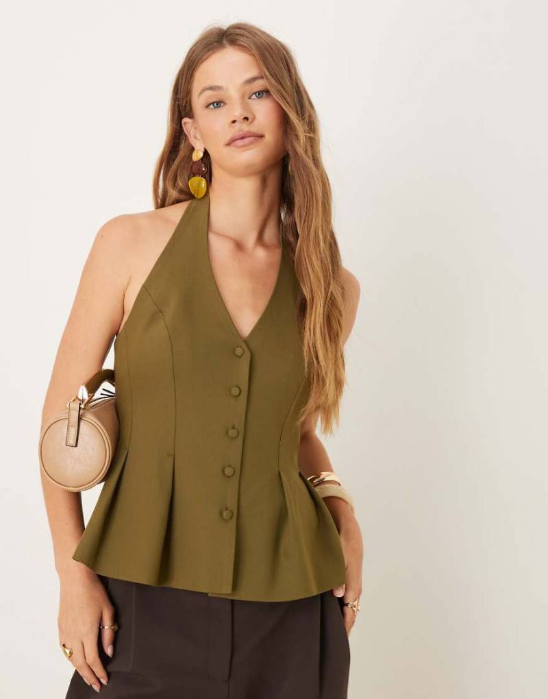 ASOS DESIGN - Neckholder-Weste in Khaki-Grün von ASOS DESIGN