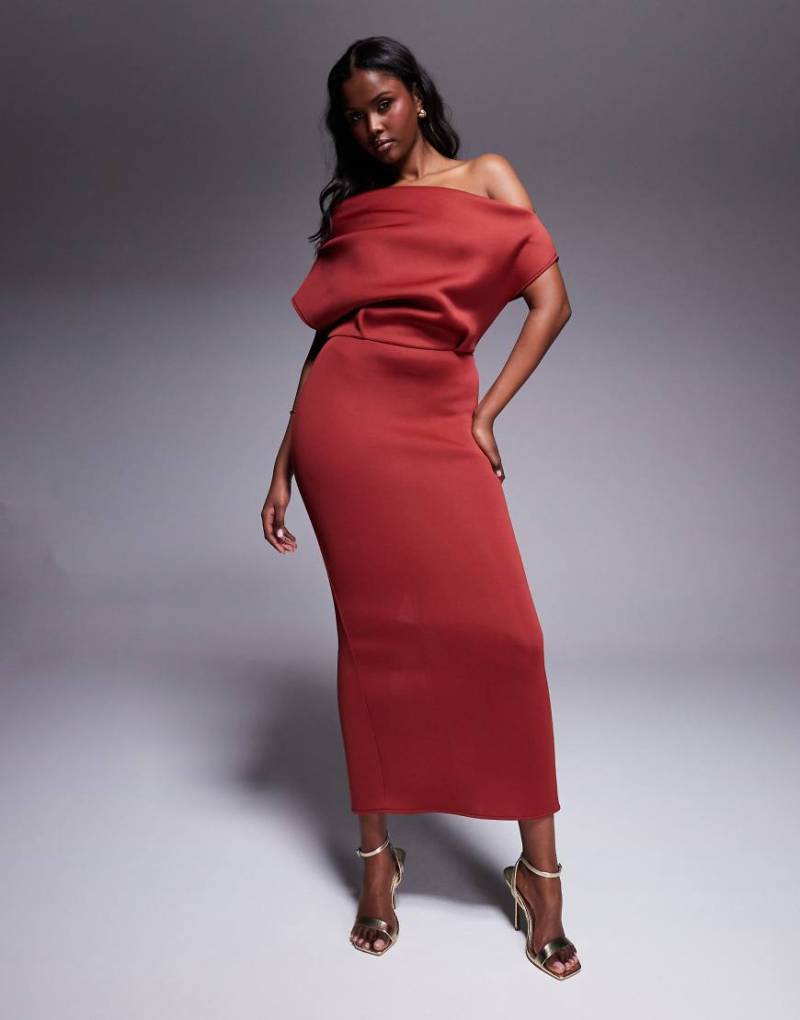 ASOS DESIGN - Neopren-Midikleid in Rot mit auffälligem Ausschnitt von ASOS DESIGN
