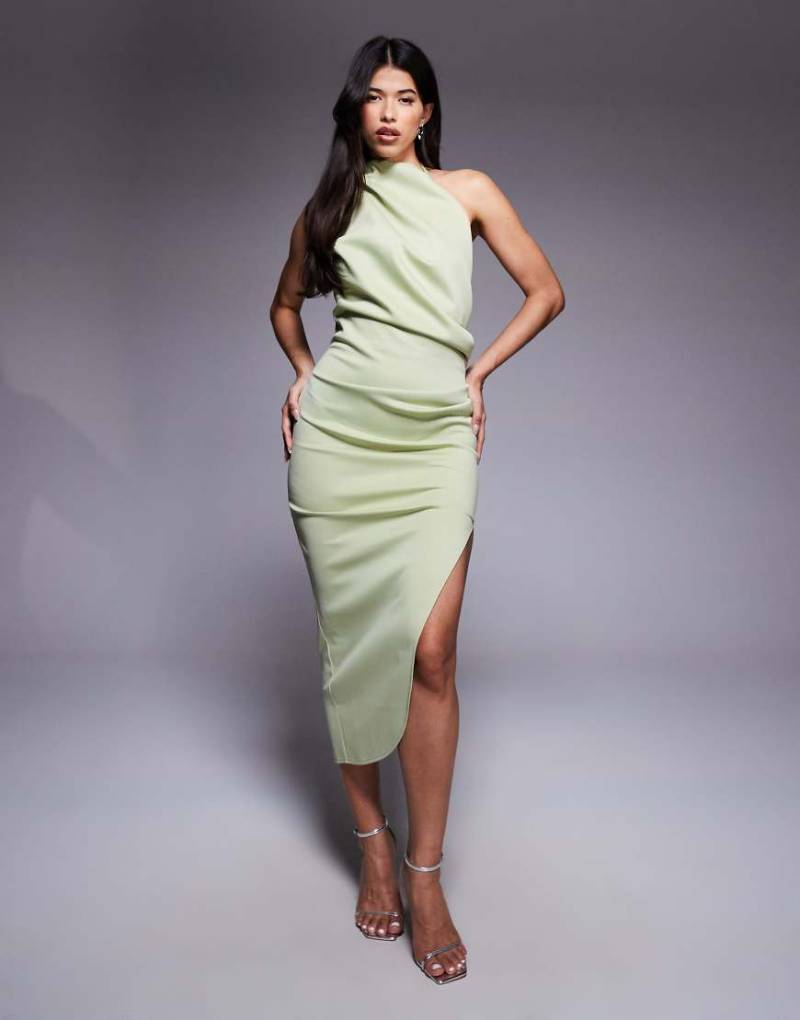 ASOS DESIGN - Midikleid aus neoprenartigem Stoff in Salbeigrün mit One-Shoulder-Träger von ASOS DESIGN