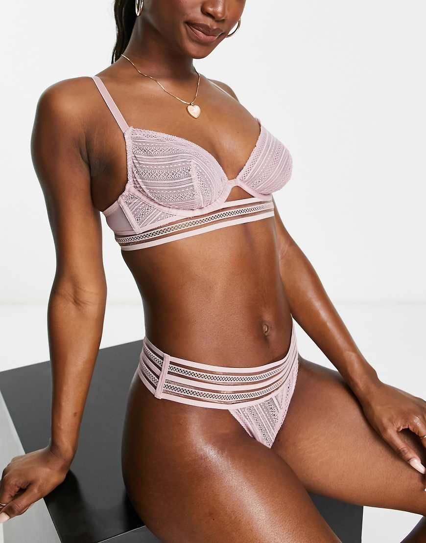 ASOS DESIGN - Nettie - Filament-Tanga aus Netzstoff in Staubrosa-Grün von ASOS DESIGN