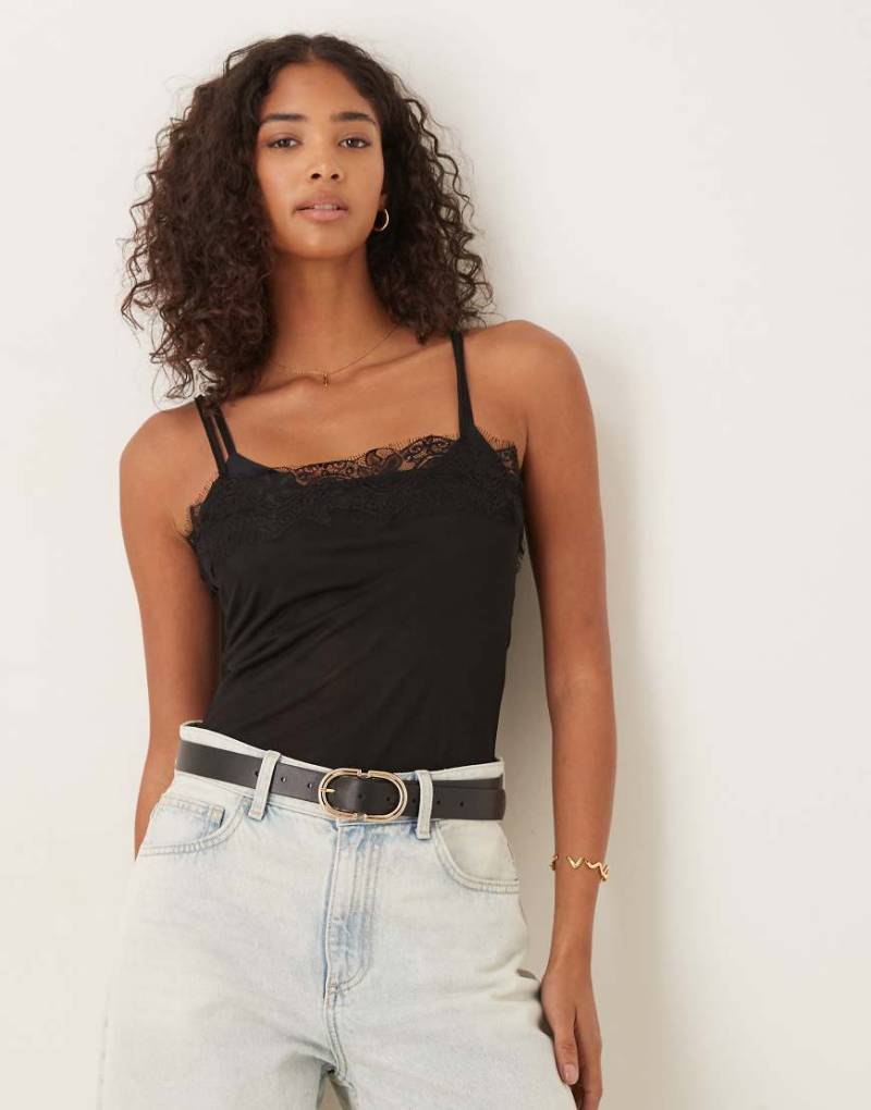 ASOS DESIGN - Netzstoff-Body in Schwarz mit Spitzenborte von ASOS DESIGN