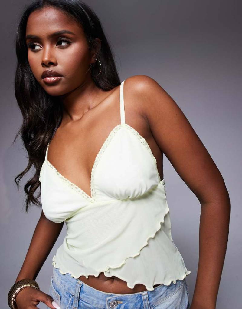 ASOS DESIGN - Netzstoff-Camisole in Zitronengelb mit gewickelter Vorderseite von ASOS DESIGN
