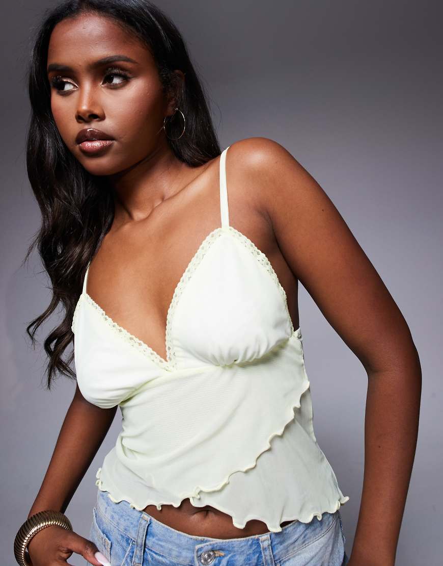 ASOS DESIGN - Netzstoff-Camisole in Zitronengelb mit gewickelter Vorderseite ASOS DESIGN - Netzstoff-Camisole in Zitronengelb mit gewickelter Vorderseite von ASOS DESIGN
