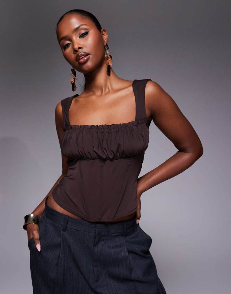 ASOS DESIGN - Netzstoff-Korsett in Braun mit Einsätzen und geraffter Brustpartie-Brown von ASOS DESIGN