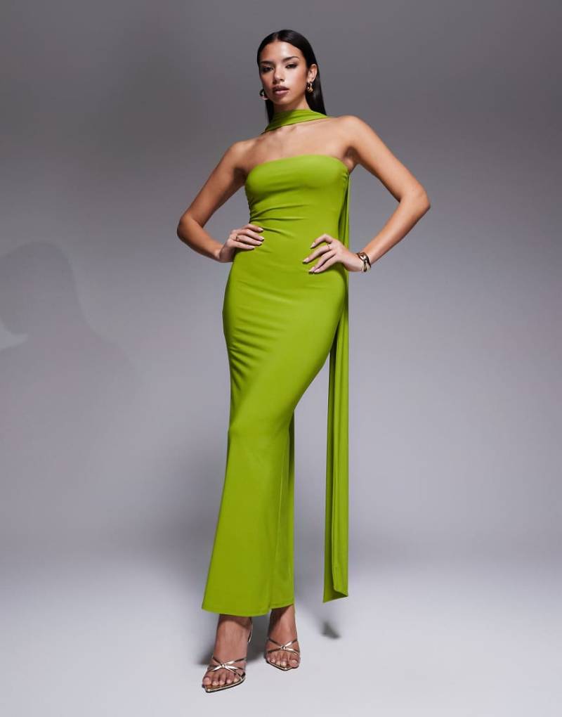 ASOS DESIGN - Netzstoff-Maxikleid in Grün mit Schal-Detail von ASOS DESIGN