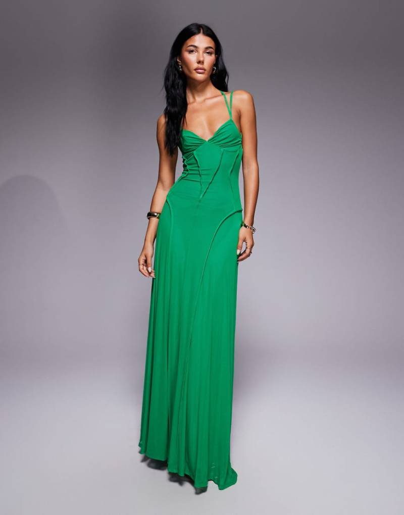 ASOS DESIGN - Netzstoff-Maxikleid in Grün mit Ziernaht von ASOS DESIGN