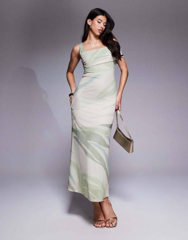 ASOS DESIGN - Netzstoff-Maxikleid mit Streifenmuster und asymmetrisch geschnittenem Bardot-Ausschnitt mit einem Camisole-Träger-Bunt von ASOS DESIGN