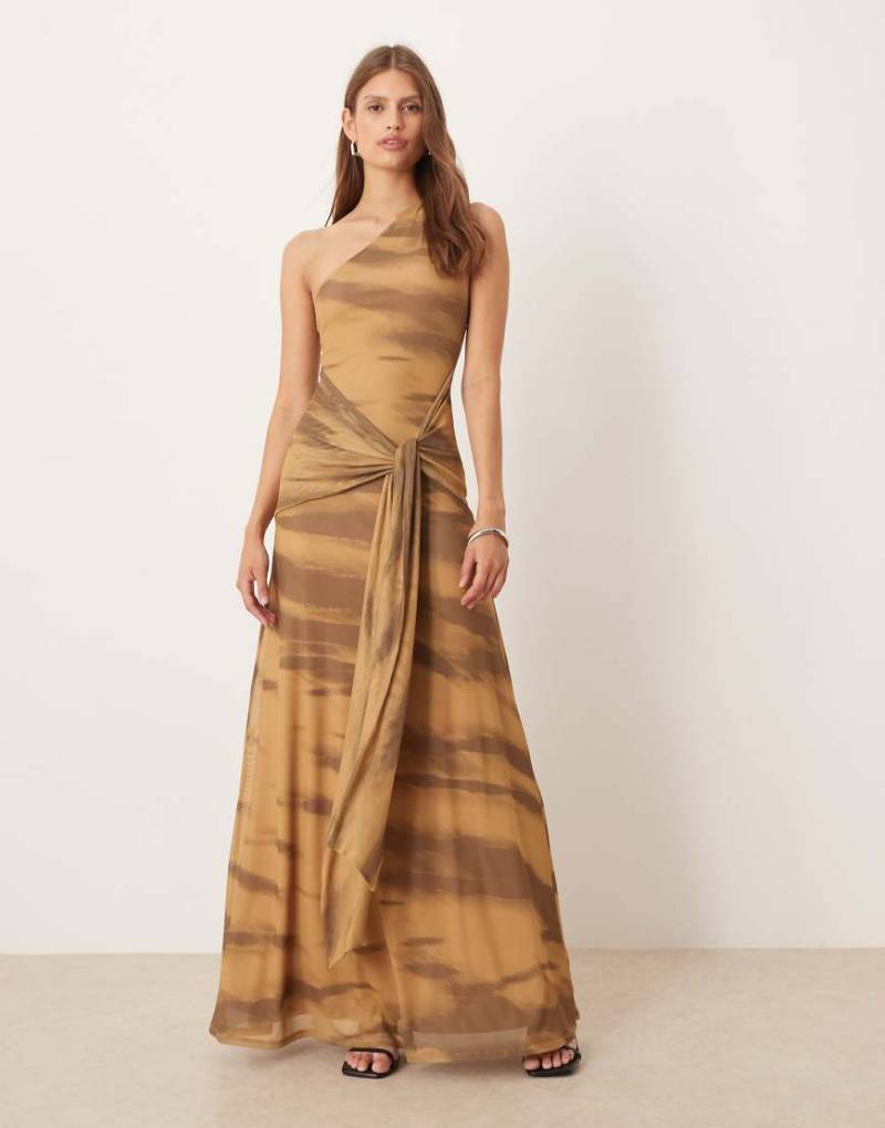 ASOS DESIGN - Netzstoff-Maxikleid mit verschwommenem Animal-Print, drapierter Schärpe und Gürtel-Bunt ASOS DESIGN - Netzstoff-Maxikleid mit verschwommenem Animal-Print, drapierter Schärpe und Gürtel-Bunt von ASOS DESIGN