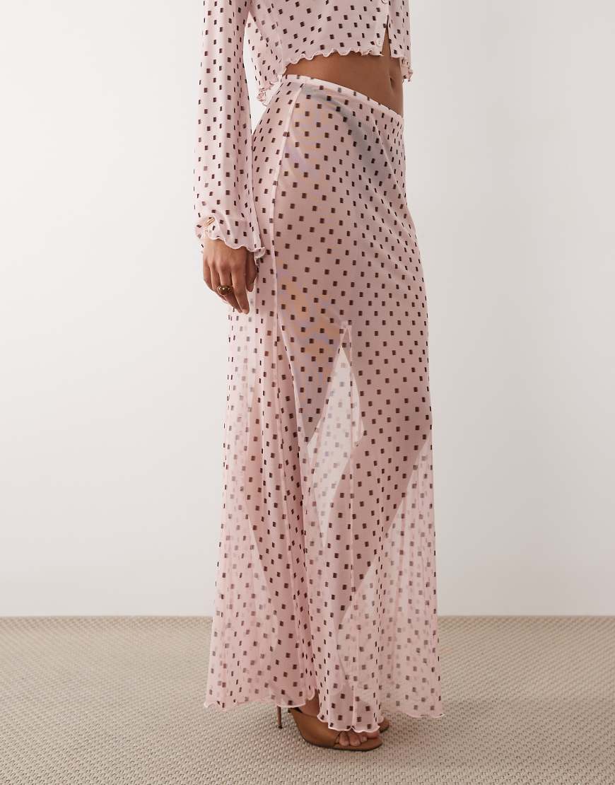 ASOS DESIGN - Netzstoff-Maxirock mit geometrischem Muster, Kombiteil-Rosa von ASOS DESIGN