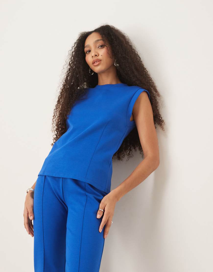 ASOS DESIGN - Oberteil aus Interlock-Stoff in Marineblau mit Korsett-Taille und Ziernaht, Kombiteil von ASOS DESIGN