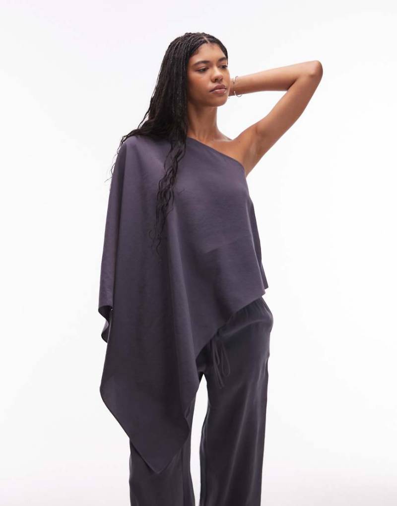 ASOS DESIGN - Oberteil aus Modal in Schiefergrau mit drapiertem One-Shoulder-Design von ASOS DESIGN