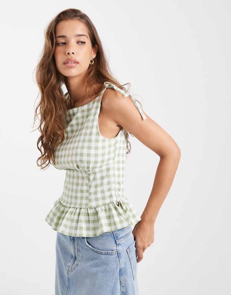 ASOS DESIGN - Oberteil in Mintgrün mit Vichy-Karos und Binde-Trägern von ASOS DESIGN