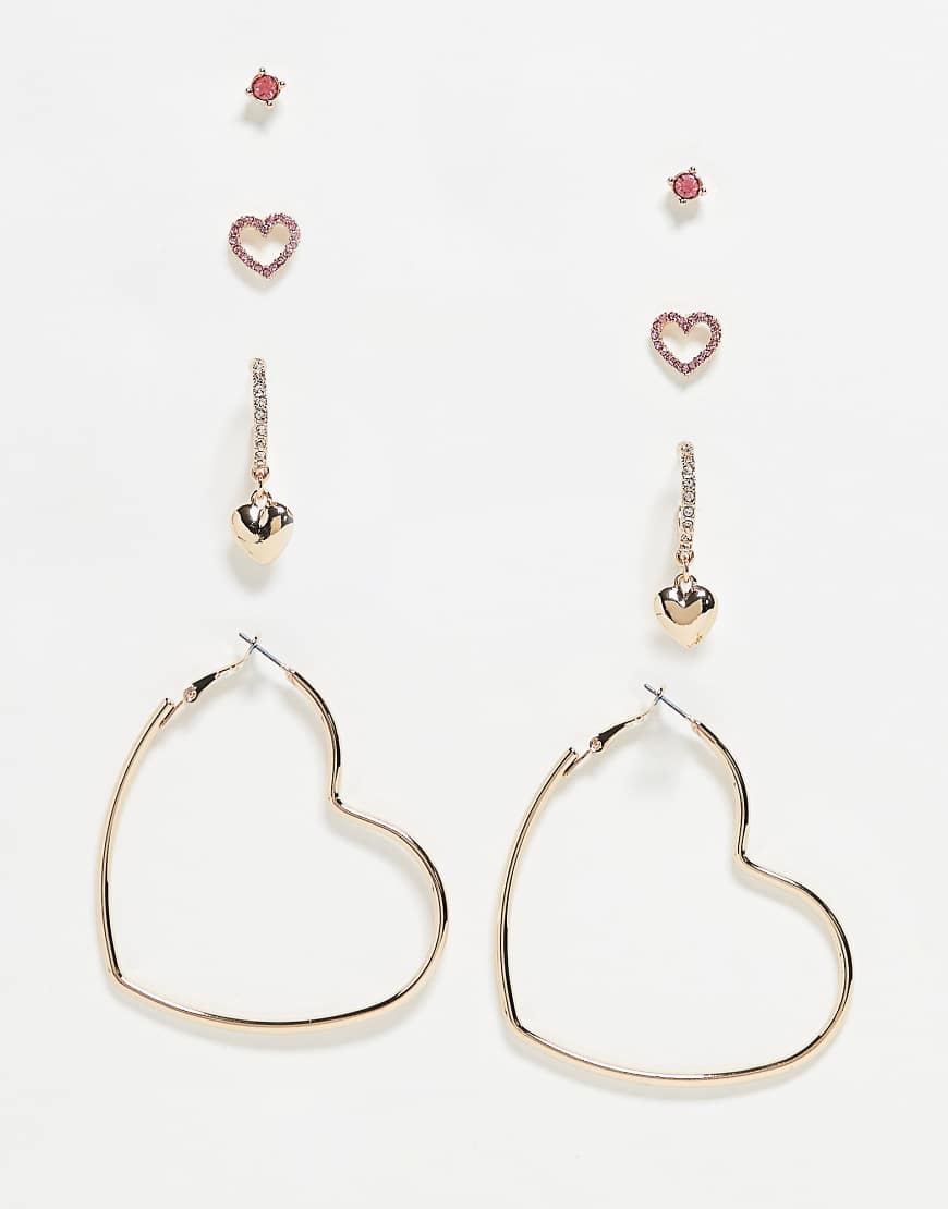 ASOS DESIGN - Ohrringe im Multipack in Goldoptik mit rosa Verzierung-Bunt von ASOS DESIGN