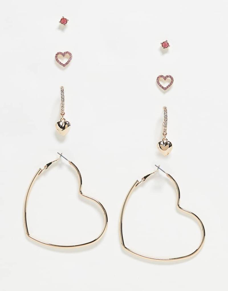 ASOS DESIGN - Ohrringe im Multipack in Goldoptik mit rosa Verzierung-Bunt von ASOS DESIGN
