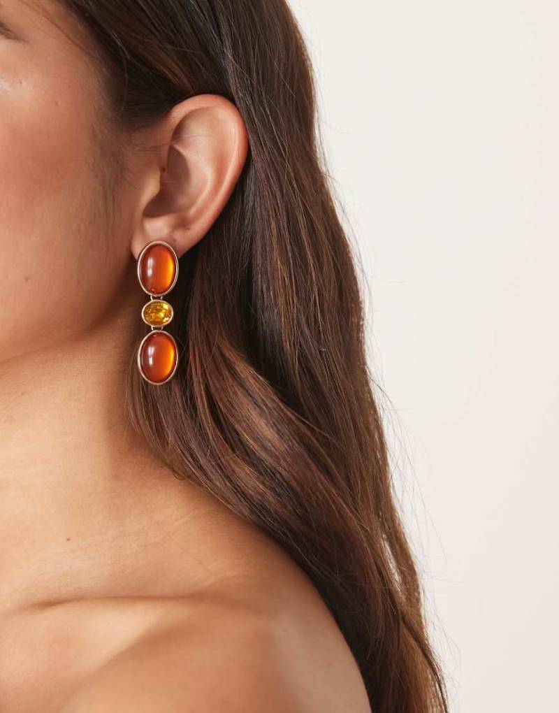 ASOS DESIGN - Ohrstecker mit bernsteinfarbenen Schmuckstein-Anhängern-Orange von ASOS DESIGN