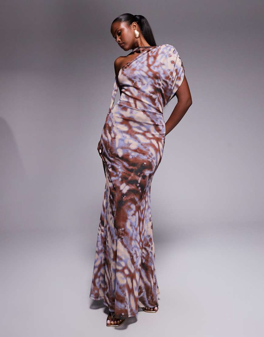 ASOS DESIGN - One-Shoulder-Maxikleid mit Schärpe und Schulterpolster-Detail-Bunt von ASOS DESIGN