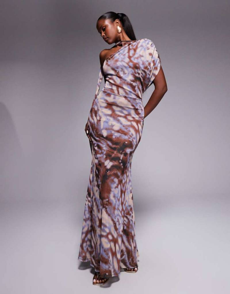 ASOS DESIGN - One-Shoulder-Maxikleid mit Schärpe und Schulterpolster-Detail-Bunt von ASOS DESIGN