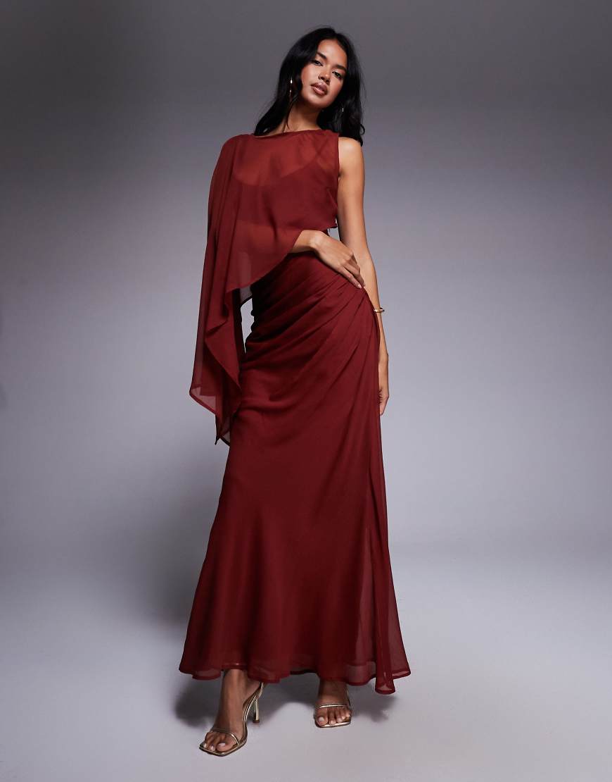 ASOS DESIGN - Overlay-Maxikleid in Schokobraun mit drapiertem Rock und mehrlagigem Ärmel-Brown ASOS DESIGN - Overlay-Maxikleid in Schokobraun mit drapiertem Rock und mehrlagigem Ärmel-Brown von ASOS DESIGN