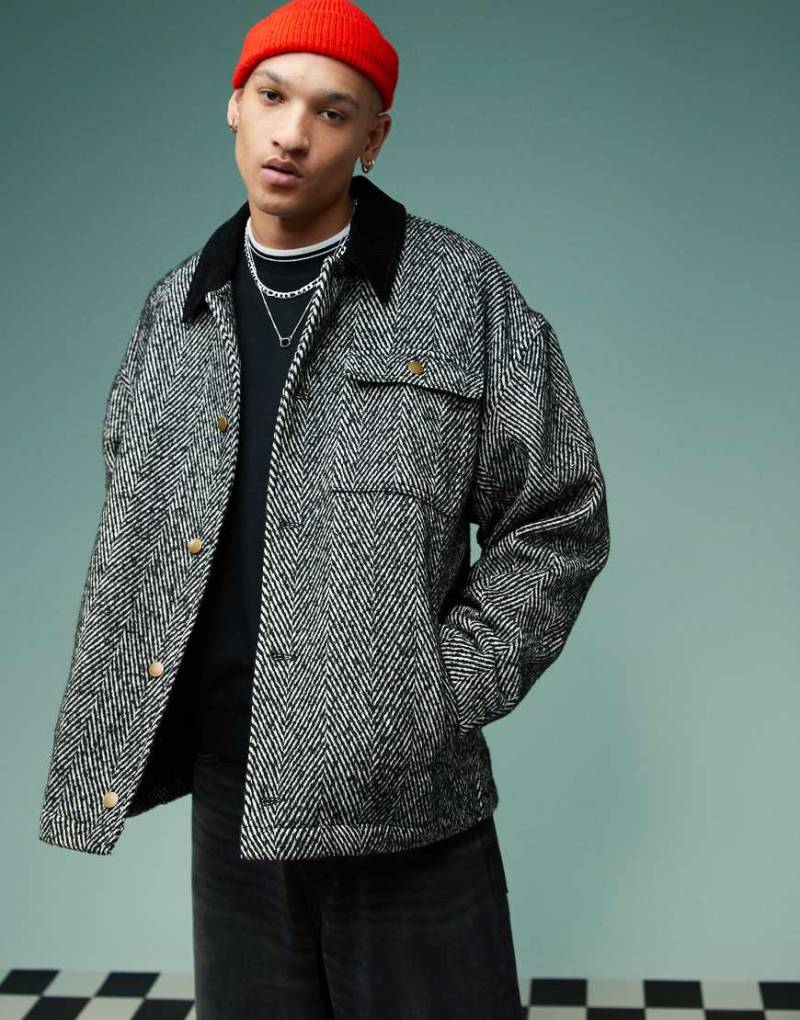 ASOS DESIGN - Oversize-Arbeiterjacke in grauer Wolloptik von ASOS DESIGN