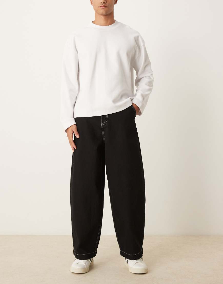 ASOS DESIGN - Weite Ballon-Jeans in Schwarz mit Kontrast-Naht von ASOS DESIGN