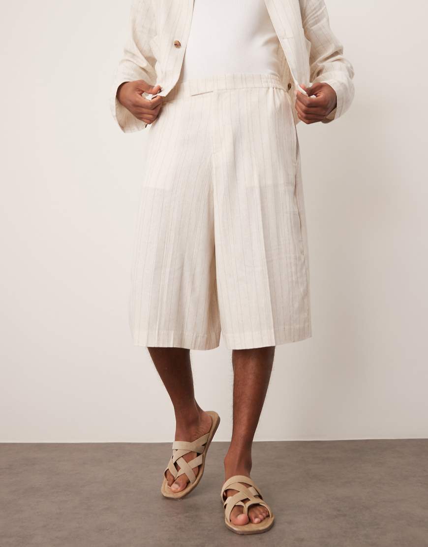 ASOS DESIGN - Oversize-Bermudashorts aus Leinenmix in Steingrau-Neutral von ASOS DESIGN