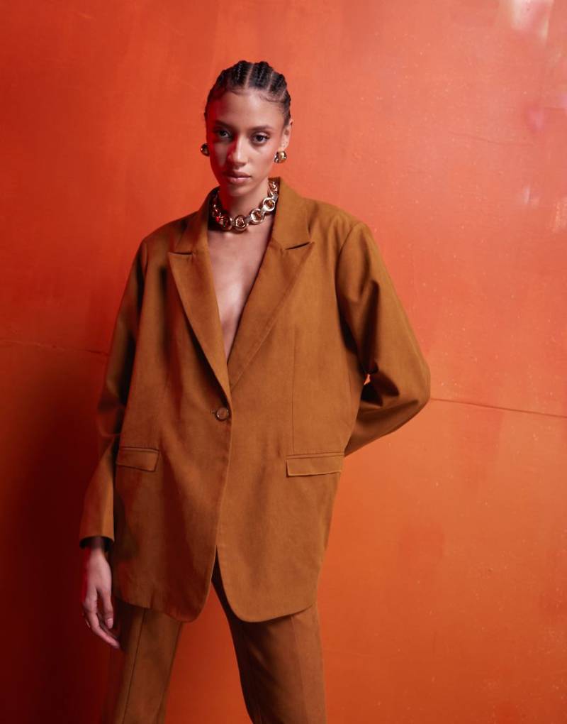 ASOS DESIGN - Oversize-Blazer aus Wildlederimitat in Rostrot, Kombiteil-Braun von ASOS DESIGN