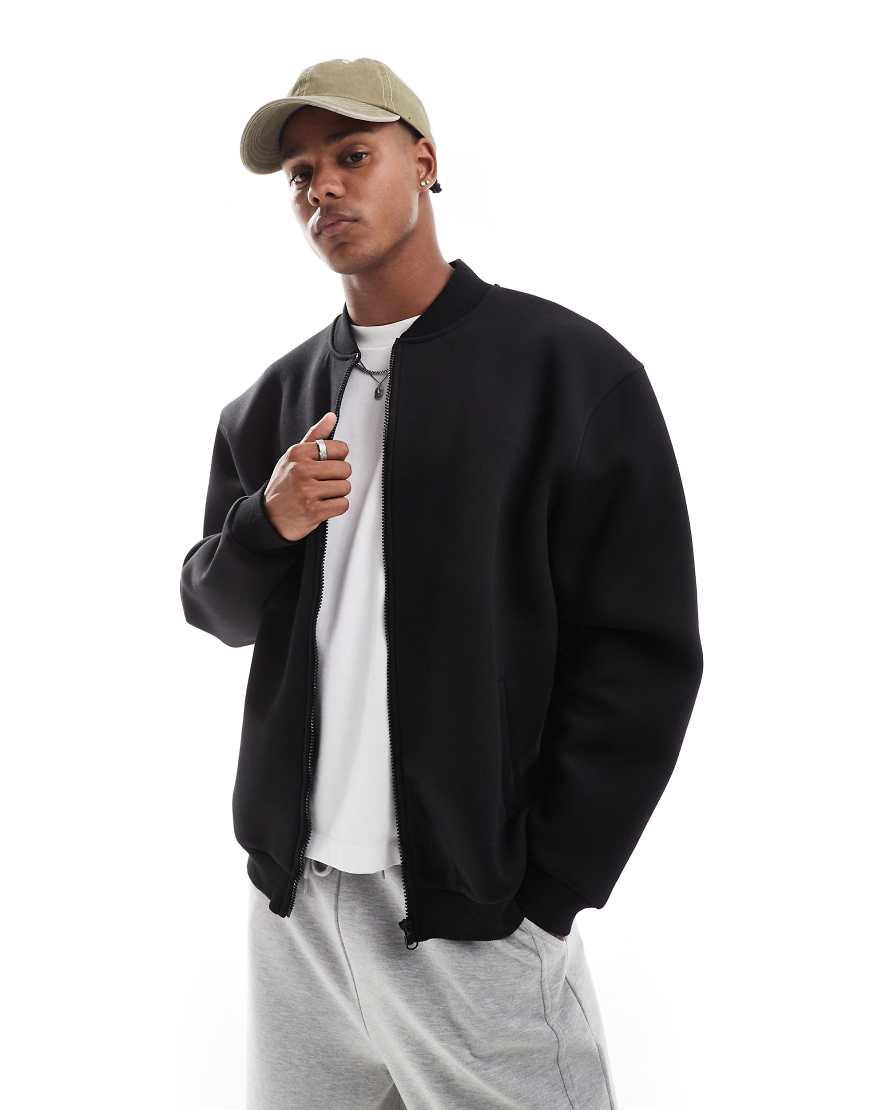 ASOS DESIGN - Oversize-Bomberjacke aus schwerem neoprenartigem Material in Schwarz von ASOS DESIGN