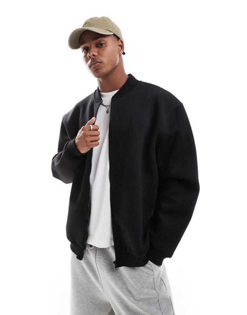 ASOS DESIGN - Oversize-Bomberjacke aus schwerem neoprenartigem Material in Schwarz von ASOS DESIGN