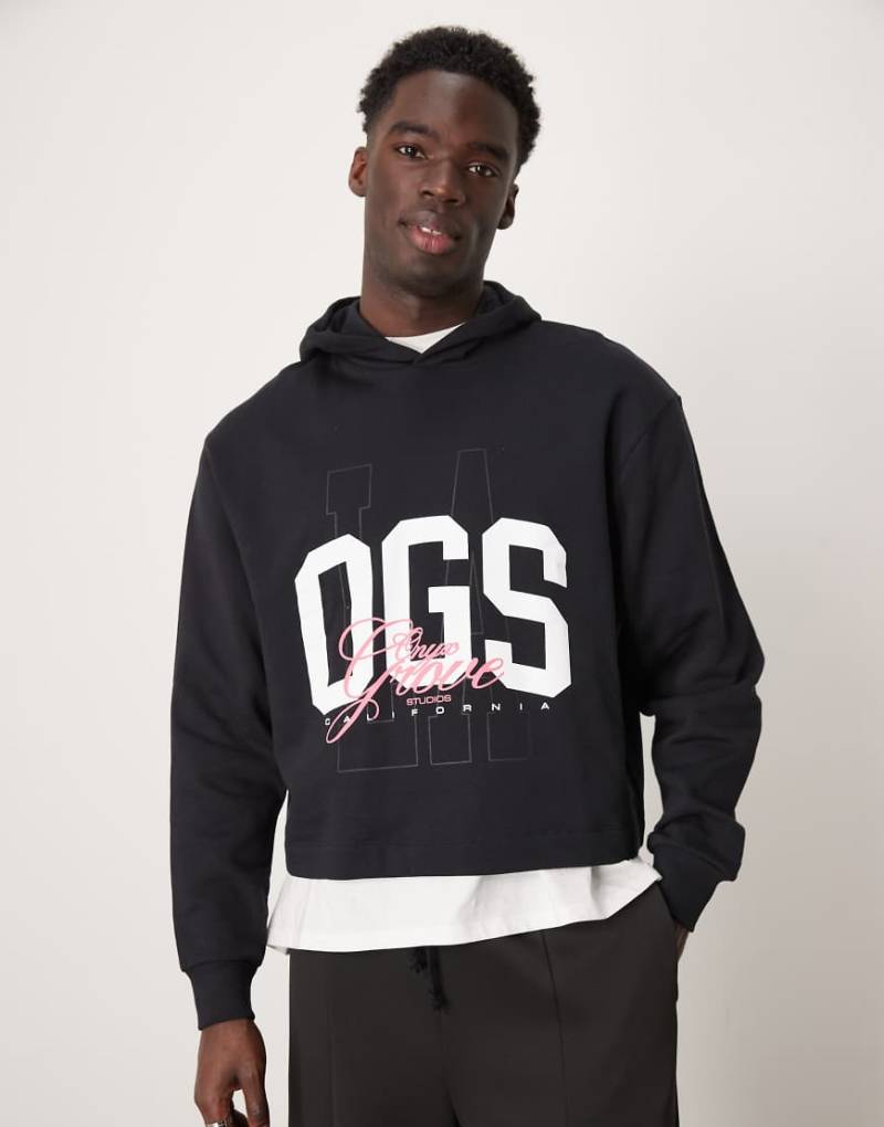 ASOS DESIGN - Oversize-Boxy-Fit-Sweatshirt in Grau meliert mit Sport-Print-Schwarz von ASOS DESIGN