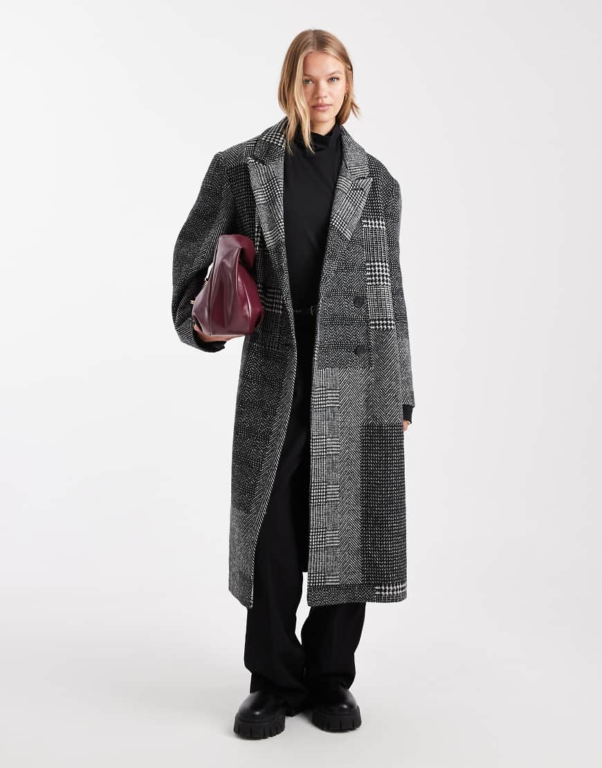 ASOS DESIGN - Oversize-Dad-Mantel in schwarz und weiß kariert von ASOS DESIGN