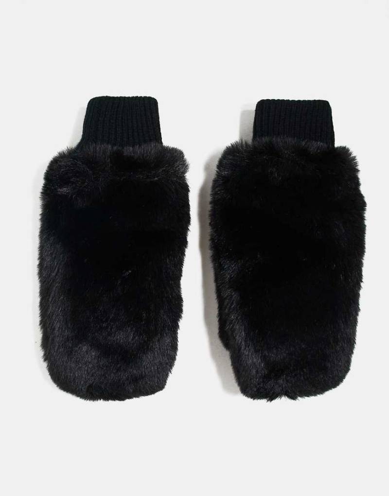 ASOS DESIGN - Oversize-Fäustlinge aus Kunstpelz in Schwarz von ASOS DESIGN