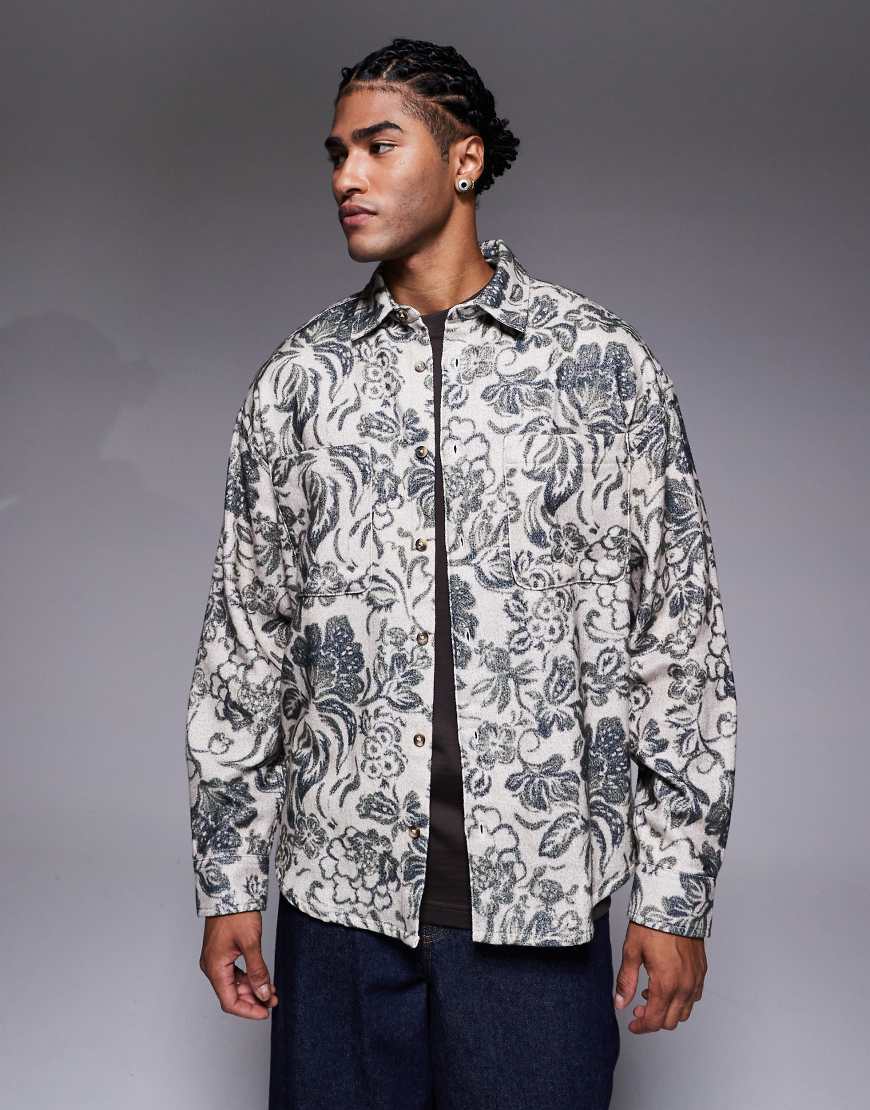 ASOS DESIGN - Oversize-Flanellhemd in Creme mit 90s Blumenmuster-Weiß von ASOS DESIGN