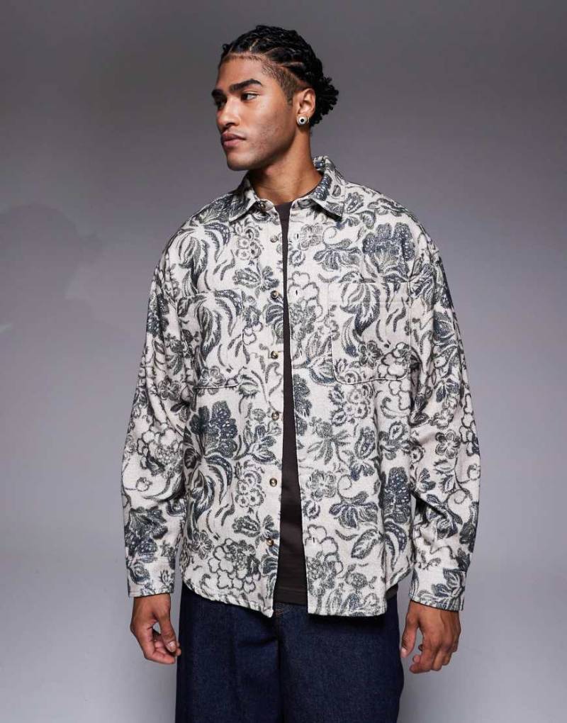 ASOS DESIGN - Oversize-Flanellhemd in Creme mit 90s Blumenmuster-Weiß von ASOS DESIGN