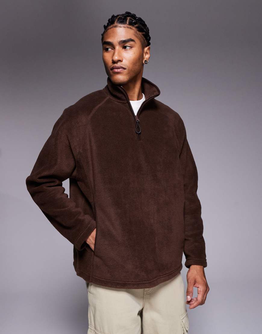 ASOS DESIGN - Oversize-Fleece-Sweatshirt in Hellbraun mit Trichterkragen und kurzem Reißverschluss-Brown von ASOS DESIGN