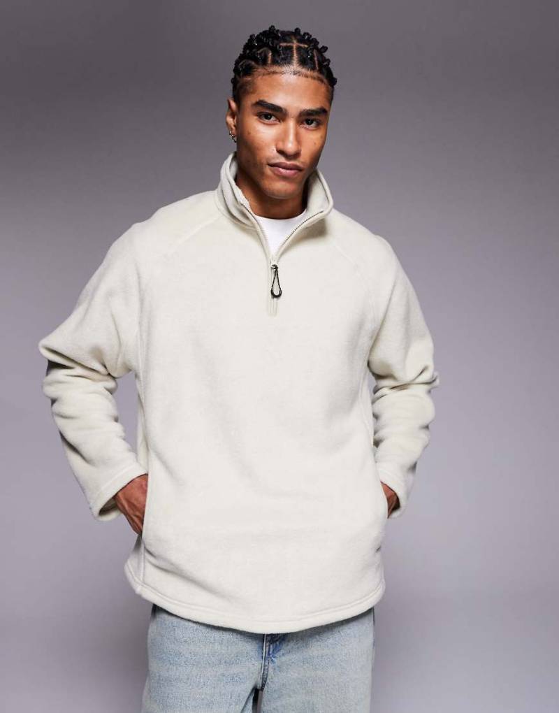 ASOS DESIGN - Oversize-Fleece-Sweatshirt in Hellgrau mit Trichterkragen und kurzem Reißverschluss-Neutral von ASOS DESIGN