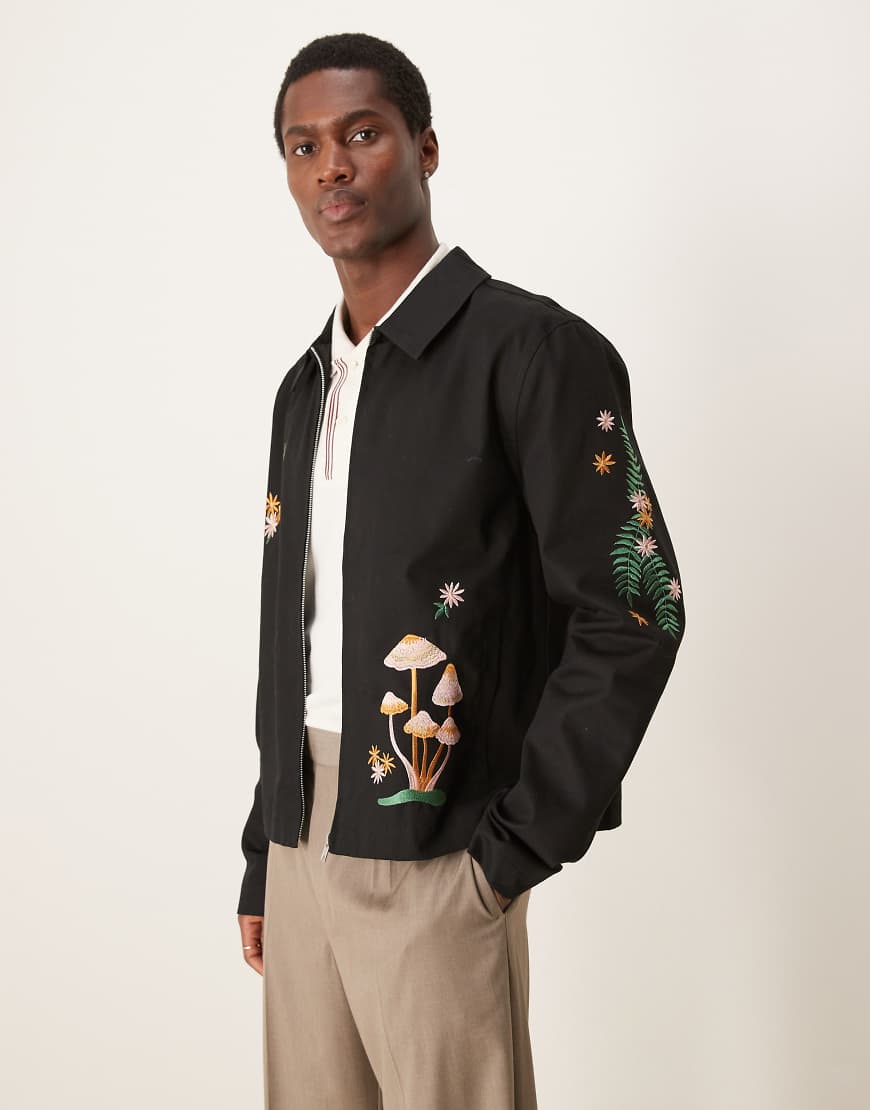ASOS DESIGN - Oversize-Harrington-Jacke in Schwarz mit Stickerei von ASOS DESIGN
