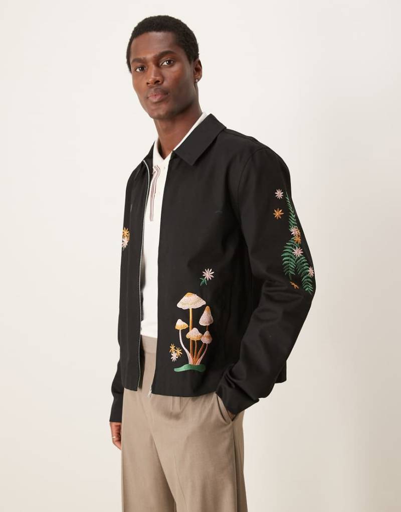 ASOS DESIGN - Oversize-Harrington-Jacke in Schwarz mit Stickerei von ASOS DESIGN
