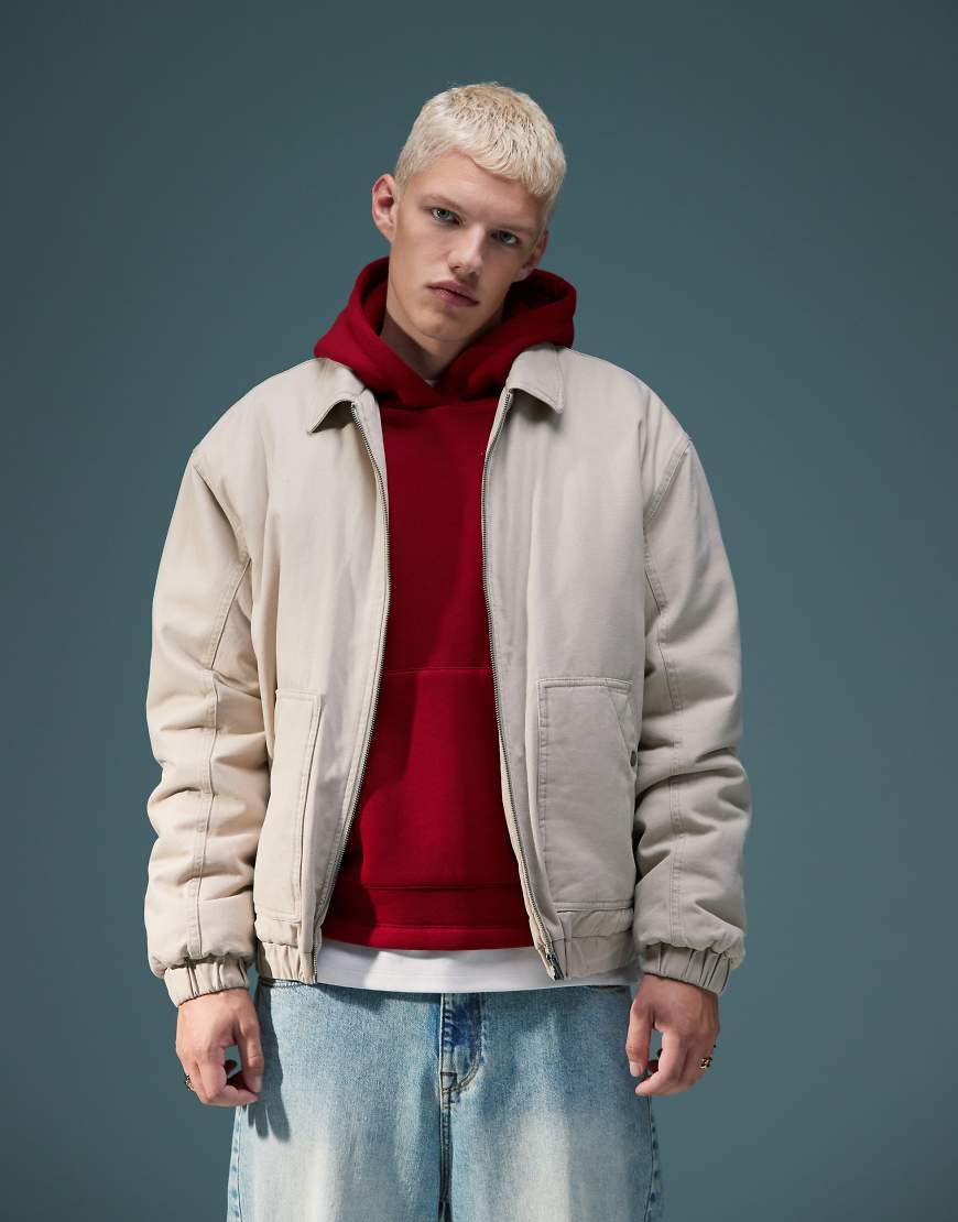 ASOS DESIGN - Oversize-Harrington-Jacke in Stone-Neutral von ASOS DESIGN