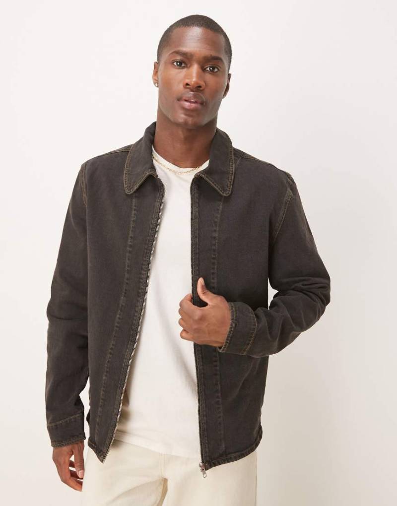 ASOS DESIGN - Oversize-Harrington-Jacke in brauner Waschung von ASOS DESIGN