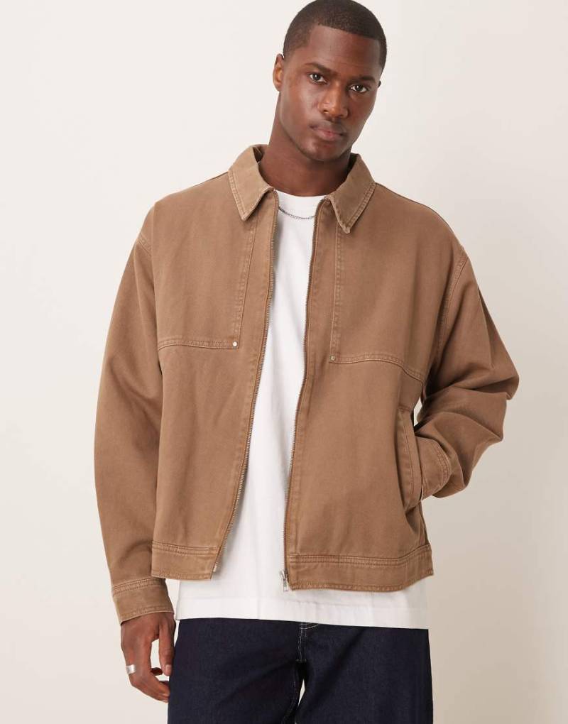 ASOS DESIGN - Oversize-Harrington-Jacke in verwaschenem Braun von ASOS DESIGN