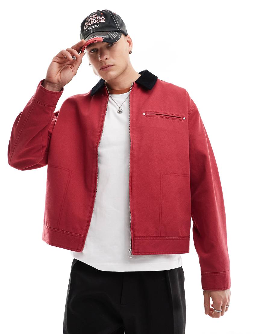 ASOS DESIGN - Oversize-Harrington-Jacke in verwaschenem Rot von ASOS DESIGN