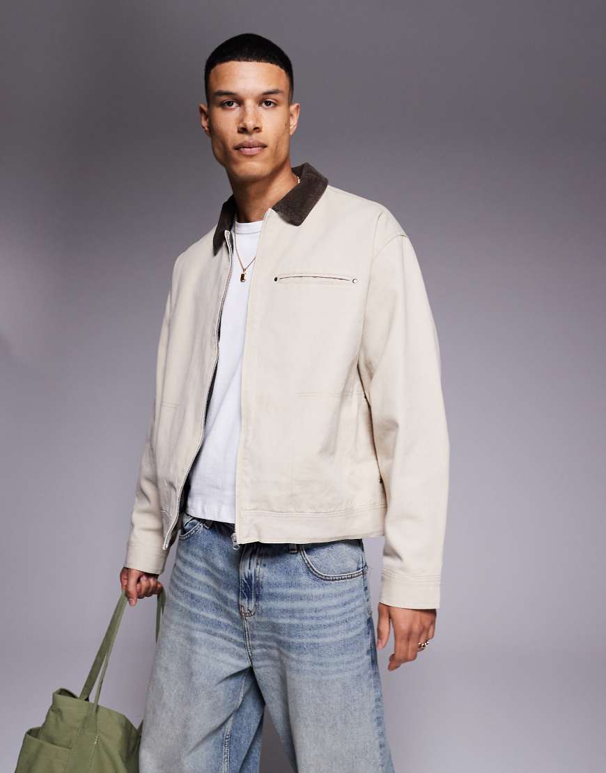 ASOS DESIGN - Oversize-Harrington-Jacke in verwaschenem Steinbraun-Neutral von ASOS DESIGN