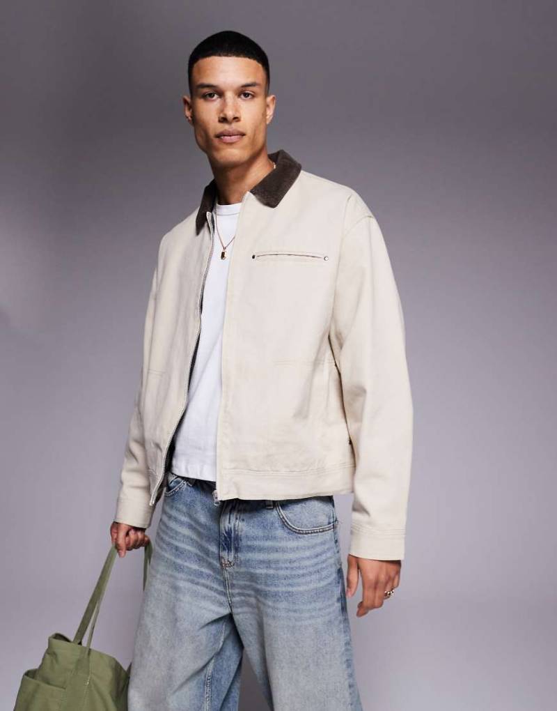ASOS DESIGN - Oversize-Harrington-Jacke in verwaschenem Steinbraun-Neutral von ASOS DESIGN