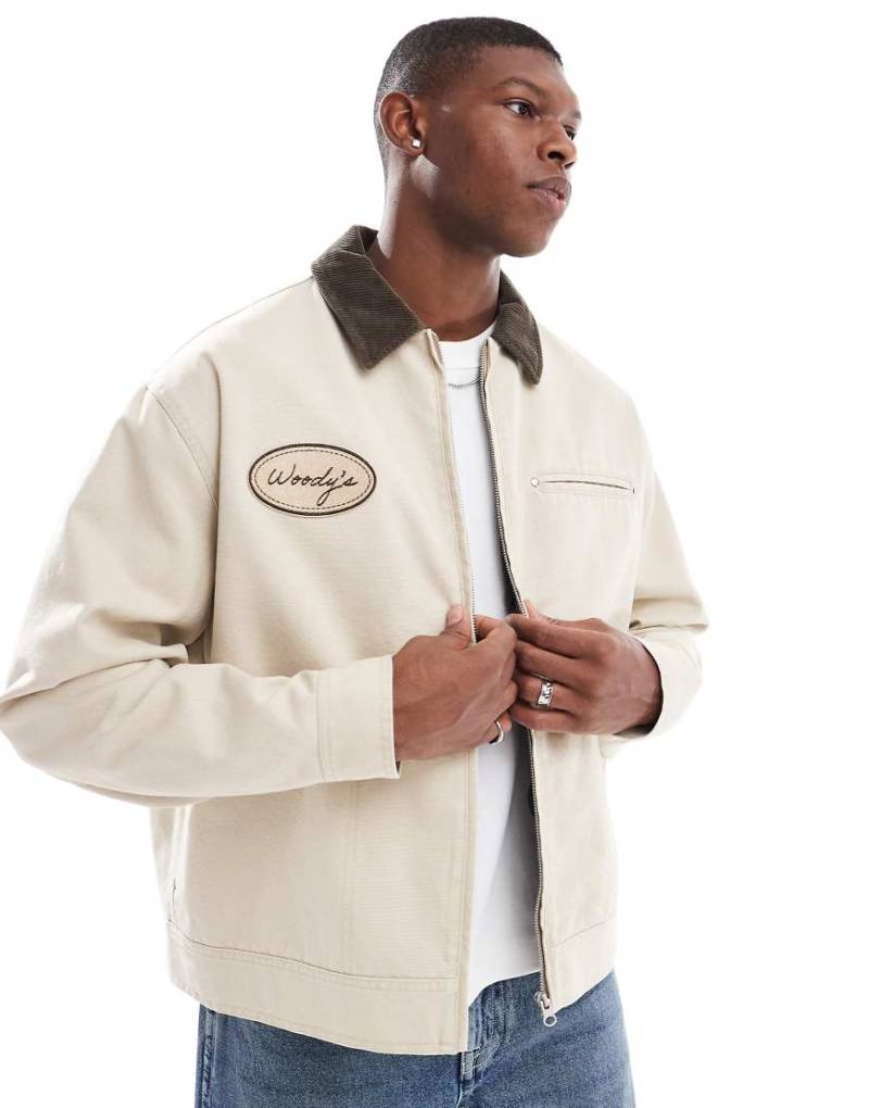 ASOS DESIGN - Oversize-Harrington-Jacke in verwaschenem Steinbraun-Neutral von ASOS DESIGN