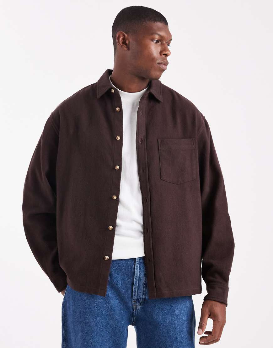 ASOS DESIGN - Oversize-Hemd aus Flanell in Dunkelbraun-Brown von ASOS DESIGN