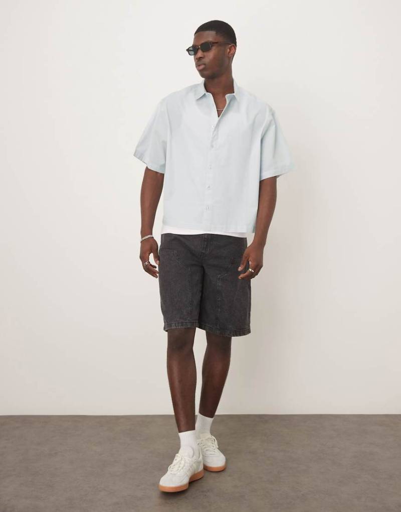 ASOS DESIGN - Oversize-Hemd aus Popeline in Blau mit Cropped-Schnitt von ASOS DESIGN