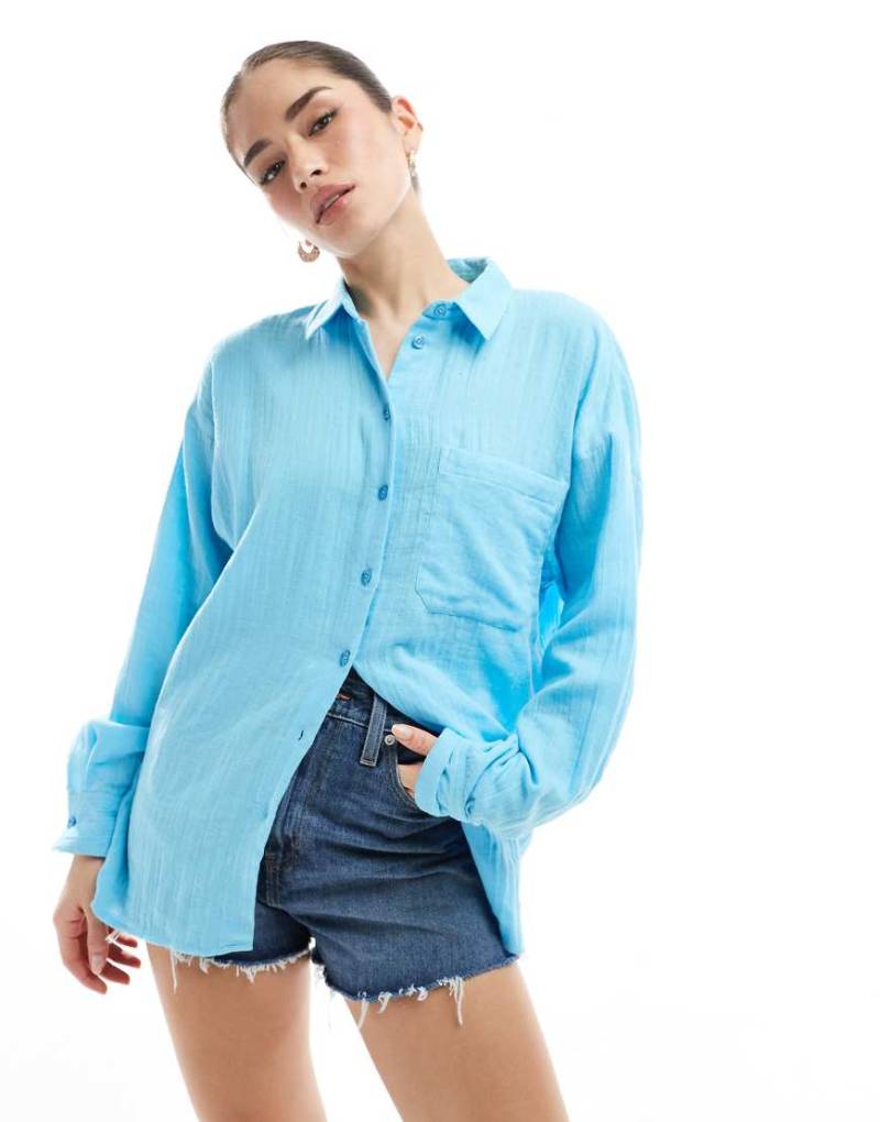 ASOS DESIGN - Strukturiertes Oversize-Hemd aus Baumwolle in Blau, Kombiteil von ASOS DESIGN