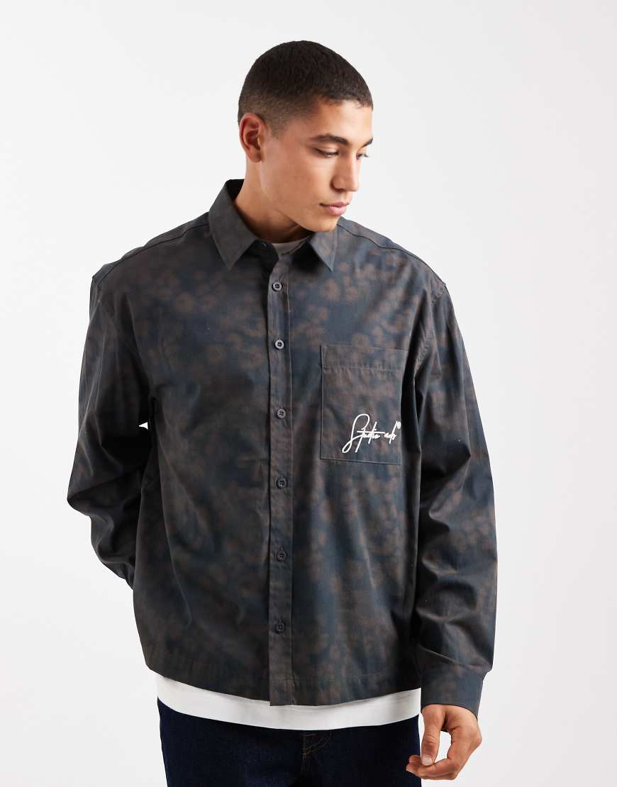 ASOS DESIGN - Oversize-Hemd mit Leopardenprint und bestickter Brusttasche-Schwarz von ASOS DESIGN