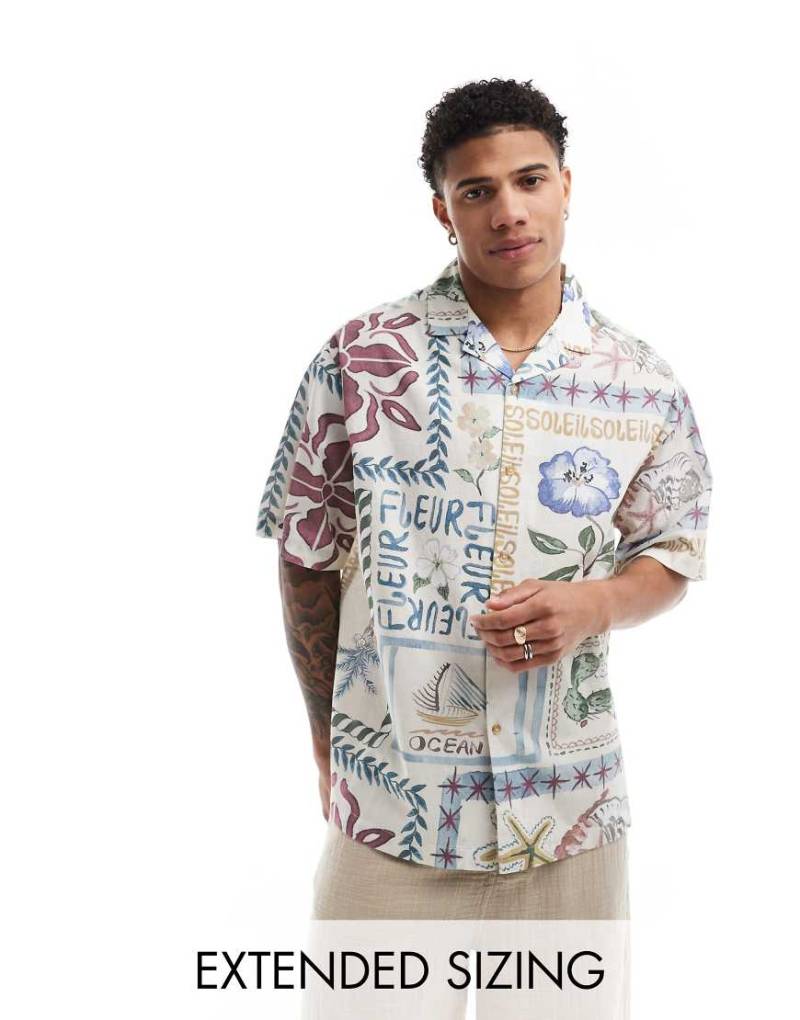 ASOS DESIGN - Oversize-Hemd mit Reverskragen und Stempel-Urlaubsprint-Bunt von ASOS DESIGN