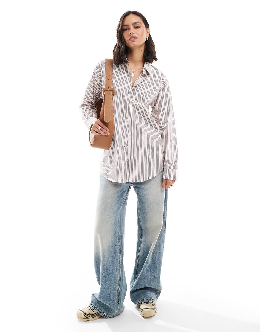 ASOS DESIGN - Oversize-Hemdbluse aus Popeline in gestreiftem Rosa von ASOS DESIGN